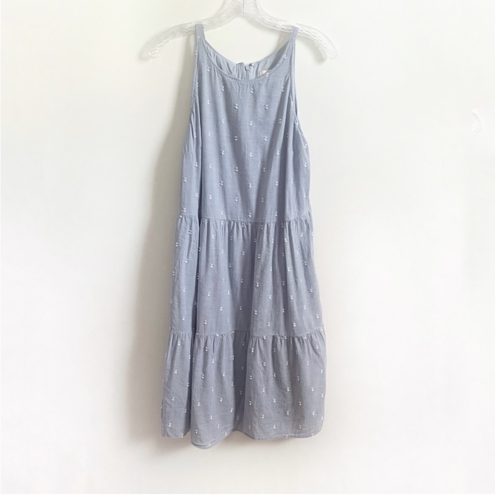 LOFT Clip Chambray sundress blue tiered swing sleeveless summer - Picture 2 of 9
